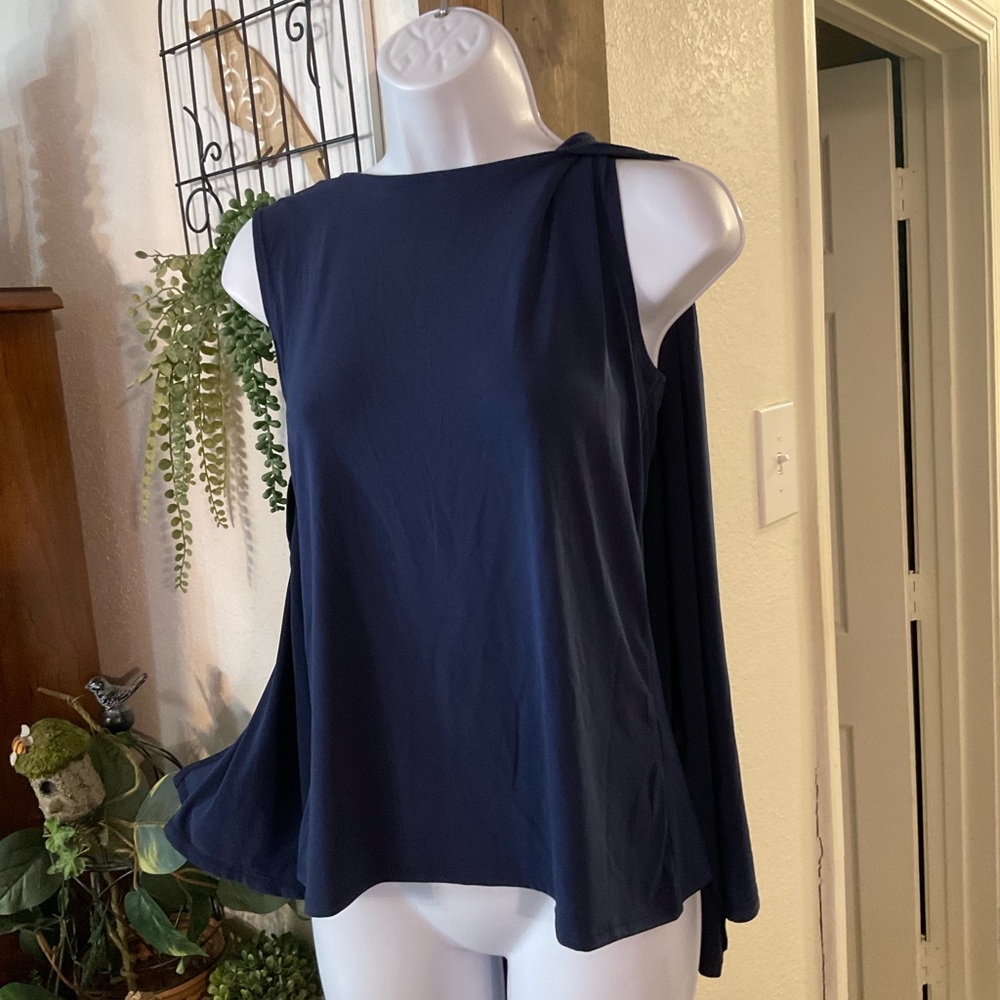 IMAN Navy Women's caped Blouse - Picture 2 of 10
